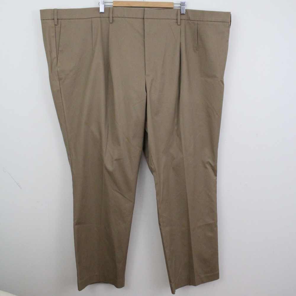Dockers Iron Free Pleated Beige Khaki Dress Pants Trousers Big & Tall W58 L32